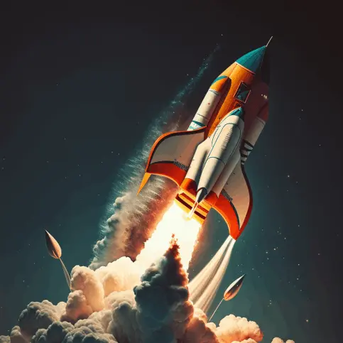 A stylized image of a rocket launching skyward, representing the explosive growth and efficiency provided by AI-powered solutions for swiss SMEs.